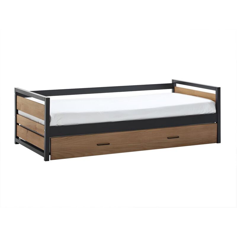 foto del prodotto vente unique letto a scomparsa industriale 2 x 90 x 190 cm mdf, pino e metallo colore noce e antracite boston