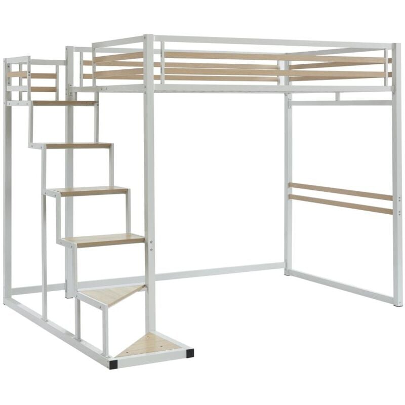 foto del prodotto vente unique letto a soppalco 140 x 200 cm metallo e mdf bianco jogui