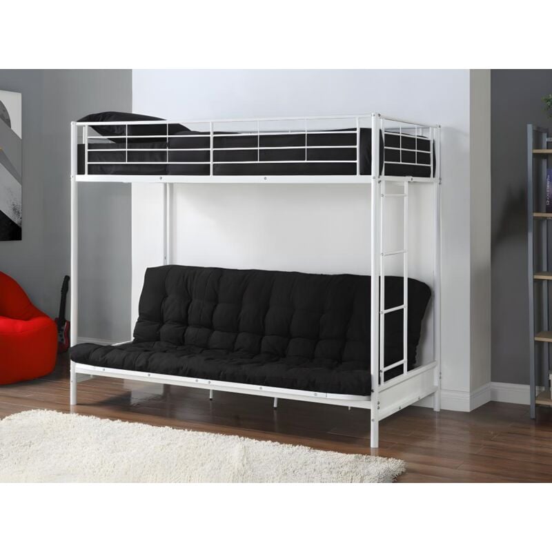 foto del prodotto vente unique letto a soppalco 90 x 190 cm con divano letto metallo bianco futon nero modulo v