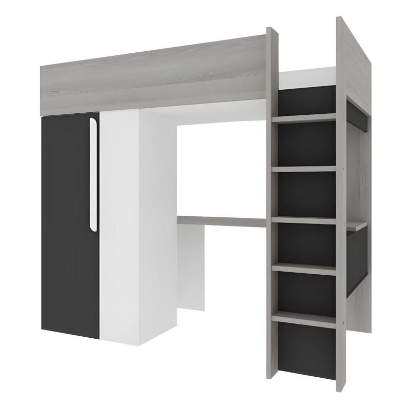 foto del prodotto vente unique letto a soppalco con armadio e scrivania 90 x 200 cm antracite e bianco nicolas