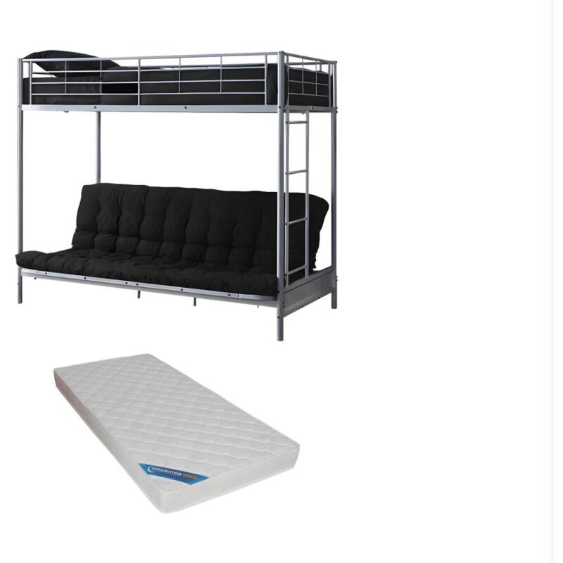 foto del prodotto vente unique letto a soppalco con divano letto 90 x 190 cm metallo argento futon materasso modulo v