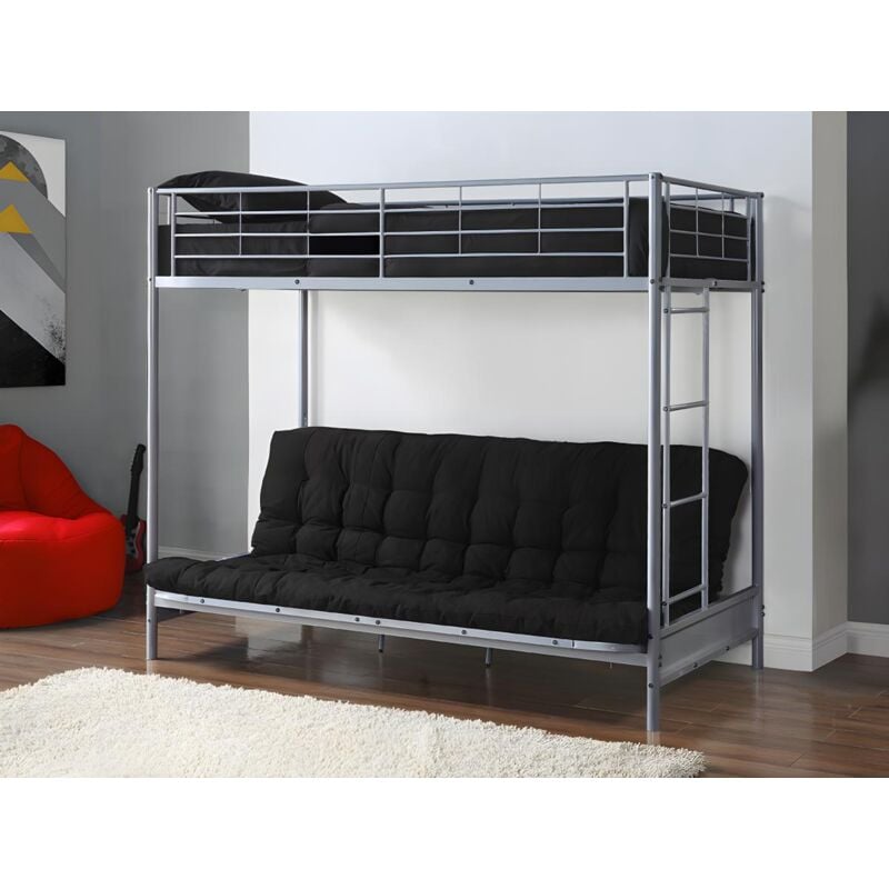foto del prodotto vente unique letto a soppalco con divano letto 90 x 190 cm metallo argento futon nero modulo v