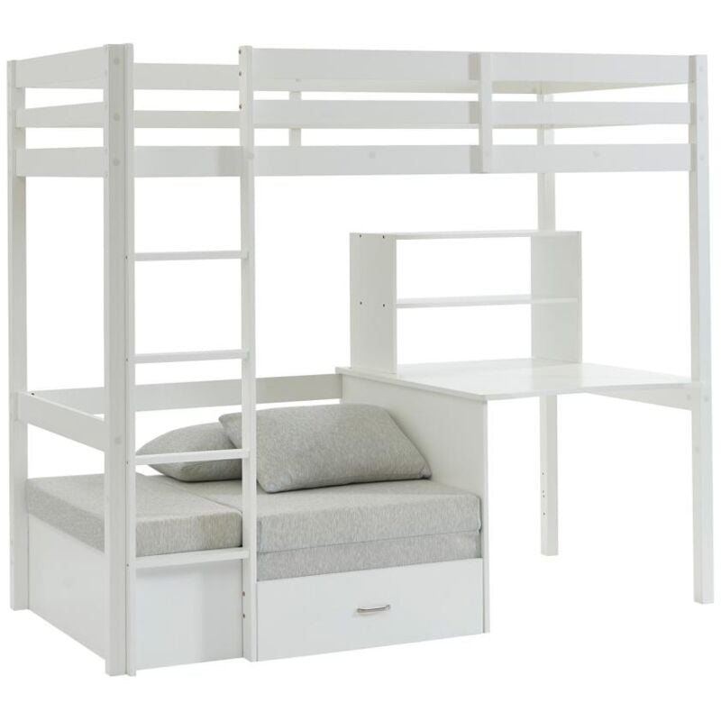 foto del prodotto vente unique letto a soppalco scrivania, divano letto e vani portaoggetti 90 x 200 cm pino massello sbiancato goliath ii