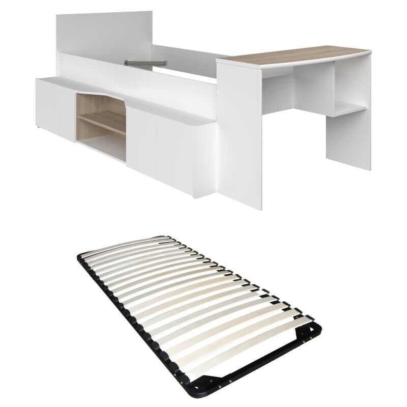 foto del prodotto vente unique letto combinato 90 x 190 200 cm con scrivania e scomparti bianco e naturale rete jochiane