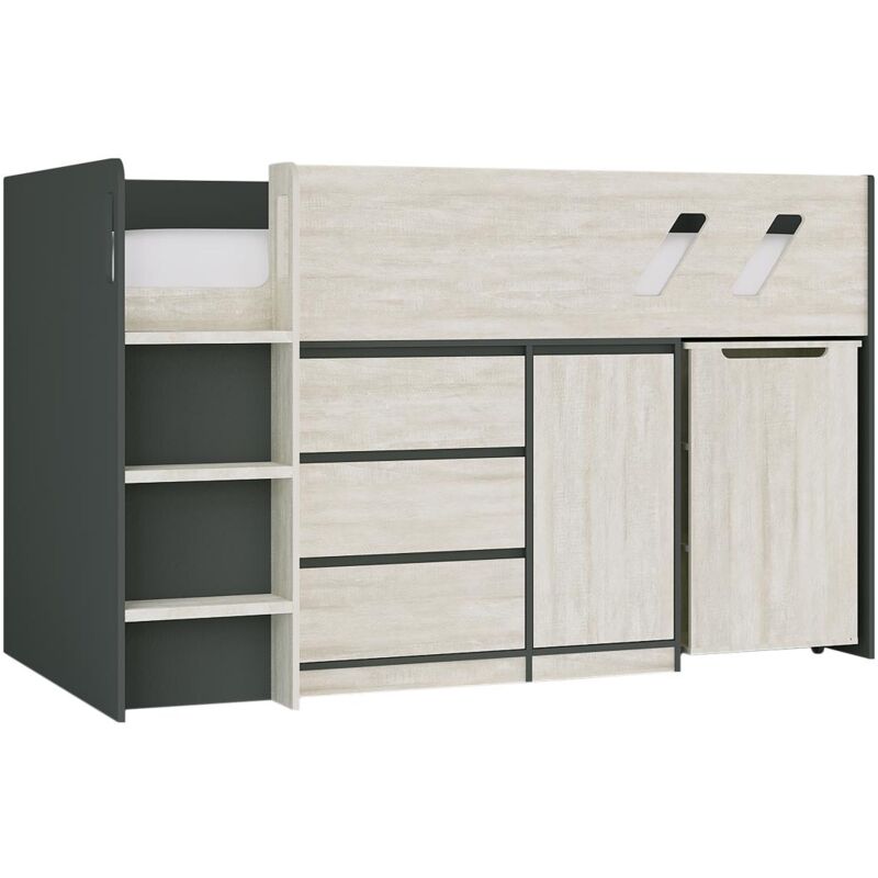 foto del prodotto vente unique letto combinato 90 x 190 cm con scrivania e scomparti antracite e naturale grigio sagiti