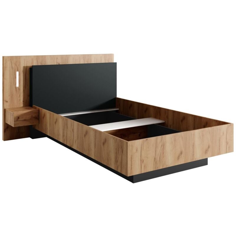 foto del prodotto vente unique letto con comodini 120 x 200 cm 2 cassetti con led naturale e antracite francoli