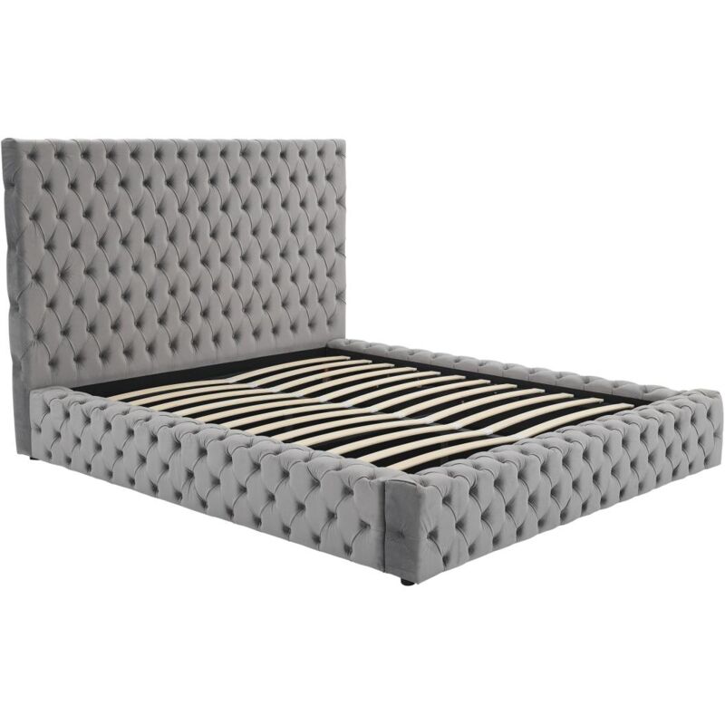 foto del prodotto vente unique letto con contenitore chesterfield 160 x 200 cm velluto grigio duleni