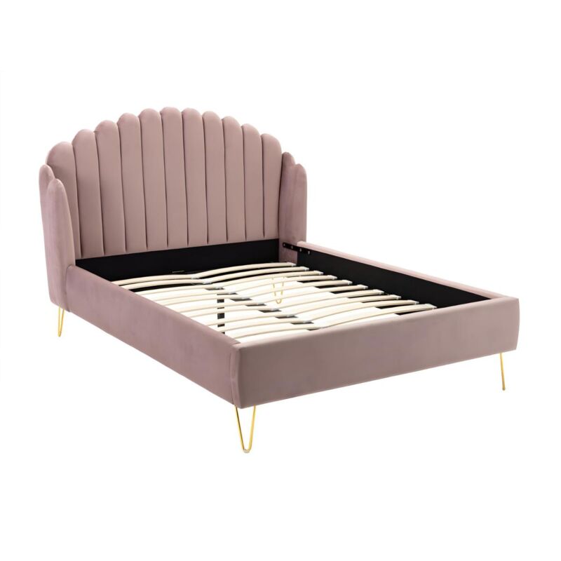 foto del prodotto vente unique letto con testata letto ondulata 160 x 200 cm velluto rosa antico sagali