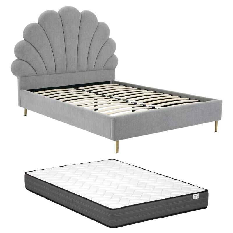 foto del prodotto vente unique letto conchiglia 140 x 190 cm tessuto grigio materasso livaya