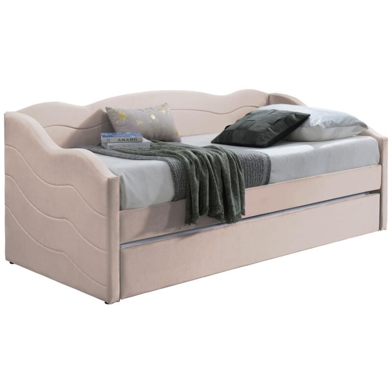foto del prodotto vente unique letto divano a scomparsa 2 x 90 x 190 cm velluto rosa lenvia