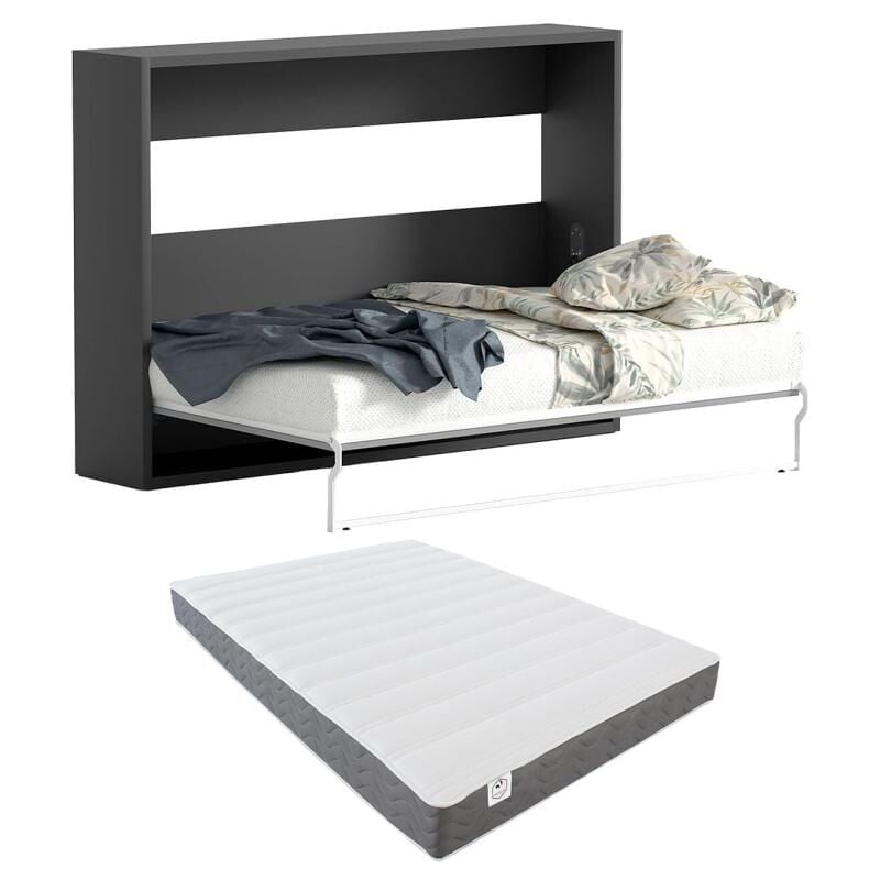 foto del prodotto vente unique letto estraibile 140 x 200 cm apertura orizzontale manuale antracite e naturale materasso malina ii
