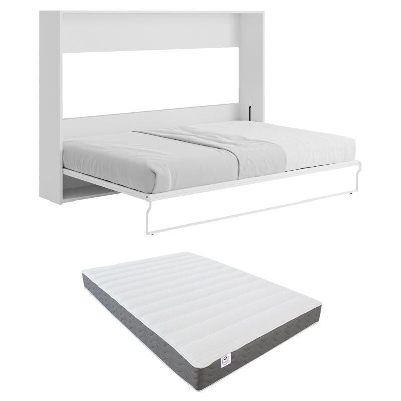 foto del prodotto vente unique letto estraibile apertura orizzontale manuale 140 x 200 cm bianco e grigio materasso malina ii