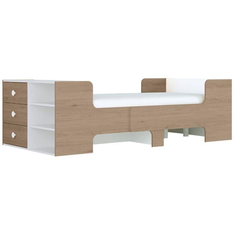 foto del prodotto vente unique letto evolutivo 90 x 140 170 200 cm con vani portaoggetti naturale e bianco garolio