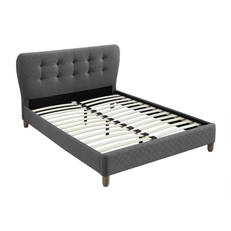 foto del prodotto vente unique letto matrimoniale alla francese 140 x 190 cm con testiera capitonn tessuto grigio elide