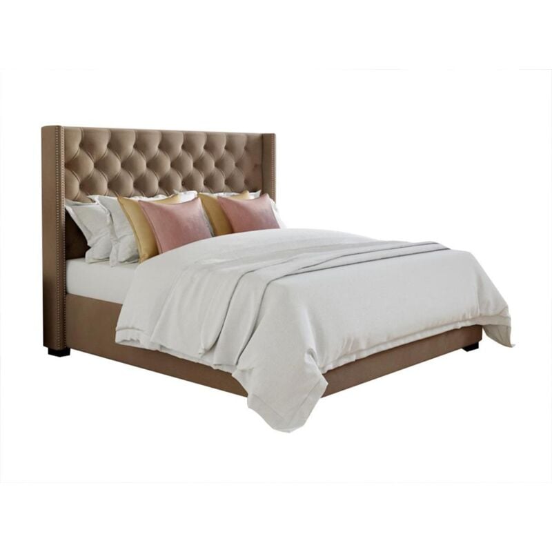 foto del prodotto vente unique letto matrimoniale con testiera capitonn 180 x 200 cm in tessuto beige massimo