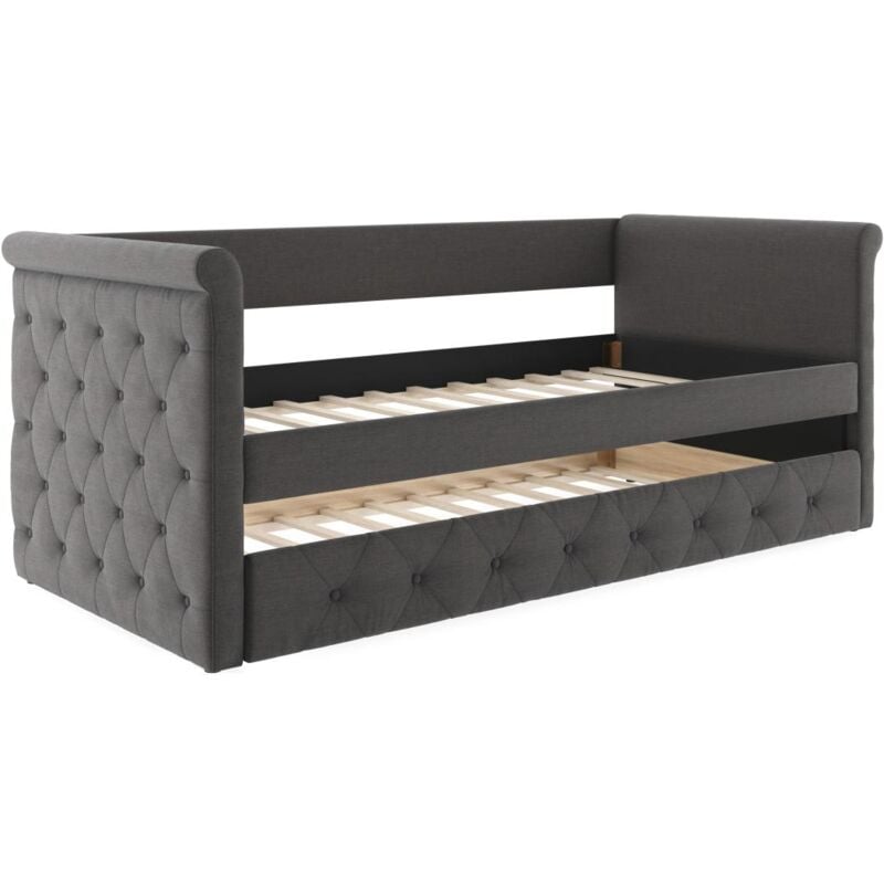 foto del prodotto vente unique letto singolo con letto estraibile capitonn 2 x 90 x 190 cm in tessuto grigio louise