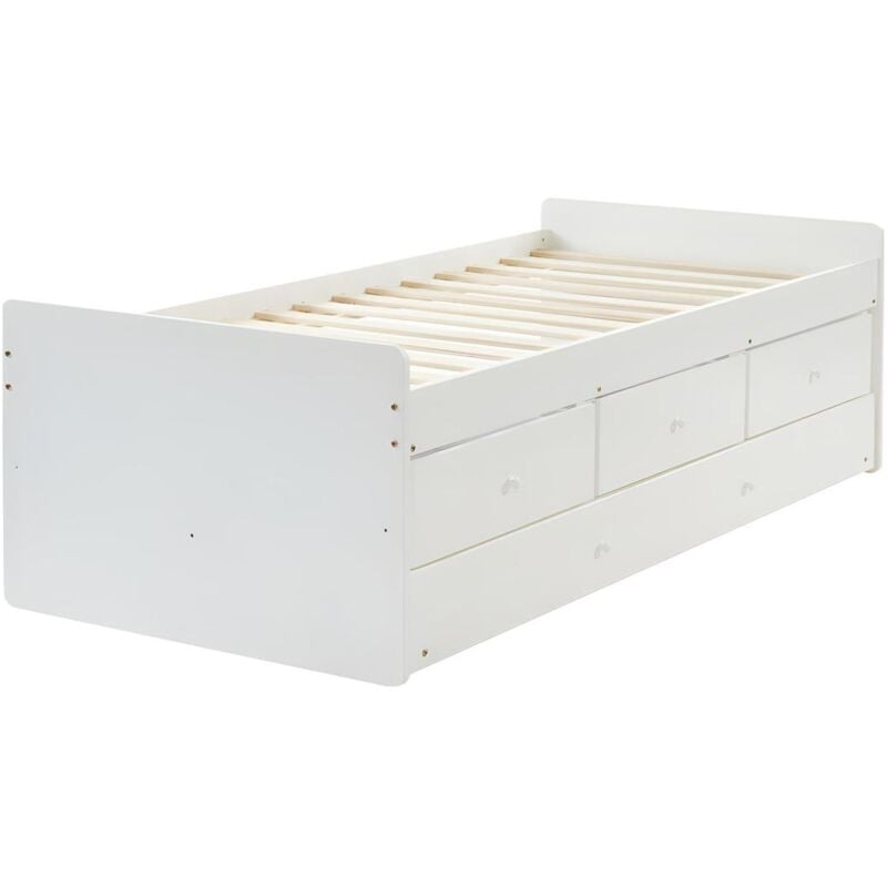 foto del prodotto vente unique letto singolo con letto estraibile e 3 cassetti 90 x 190 cm in mdf e pino bianco titouan