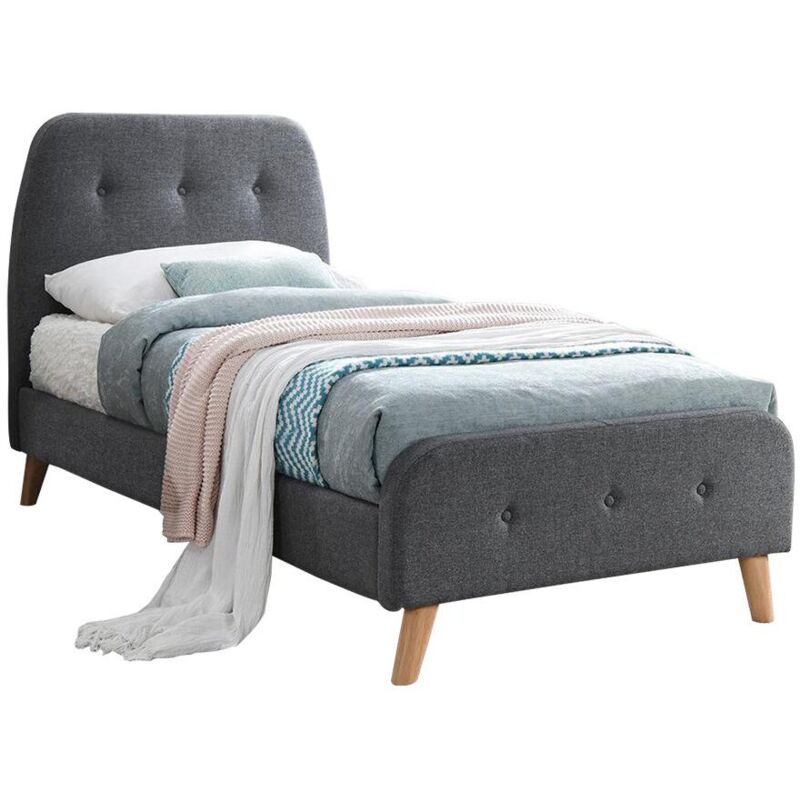 foto del prodotto vente unique letto singolo con testata capitonn 90 x 190 cm tessuto grigio romeo