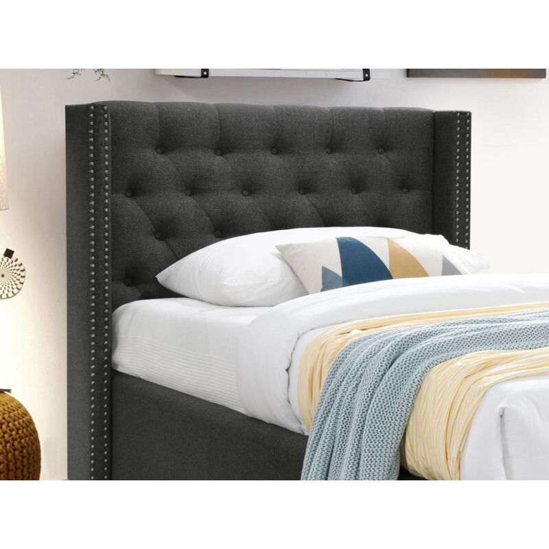 foto del prodotto vente unique letto testata capitonn 90 x 200cm tessuto grigio massimo