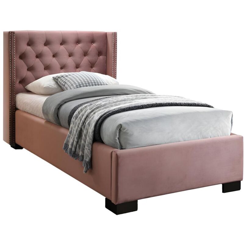 foto del prodotto vente unique letto testata capitonn 90 x 200cm velluto rosa massimo