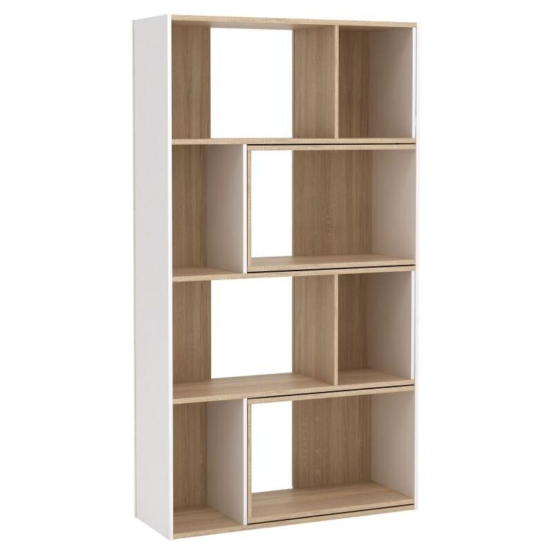 foto del prodotto vente unique libreria angolare modulare da 8 a 12 nicchie naturale e bianco darlena