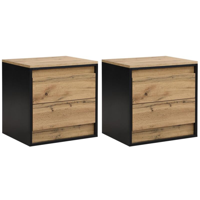 foto del prodotto vente unique lotto di 2 comodini 2 cassetti con led mdf naturale e nero rukalo