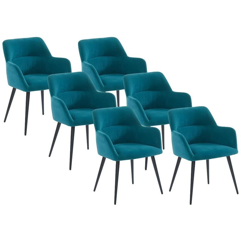 foto del prodotto vente-unique - lotto di 6 sedie con braccioli tessuto e metallo verde petrolio - heka