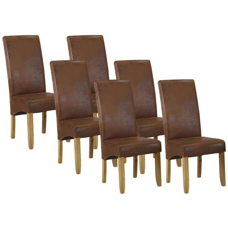 foto del prodotto vente-unique - lotto di 6 sedie in microfibra aspetto pelle invecchiata gambe legno chiaro - santos