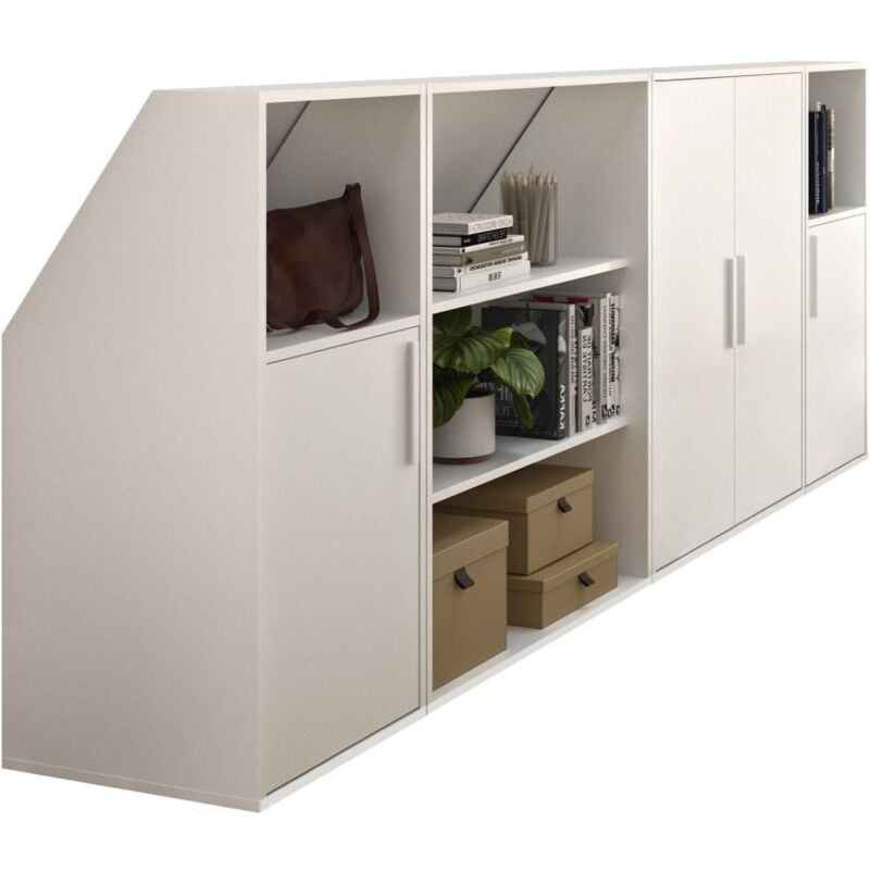 foto del prodotto vente unique mobile mansarda 4 ante, 2 scaffali e 2 nicchie bianco adezio