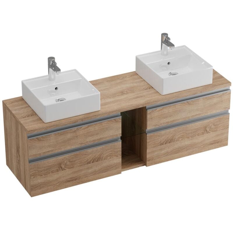foto del prodotto vente unique mobile per bagno sospeso con doppio lavabo 150 cm naturale chiaro magdalena ii