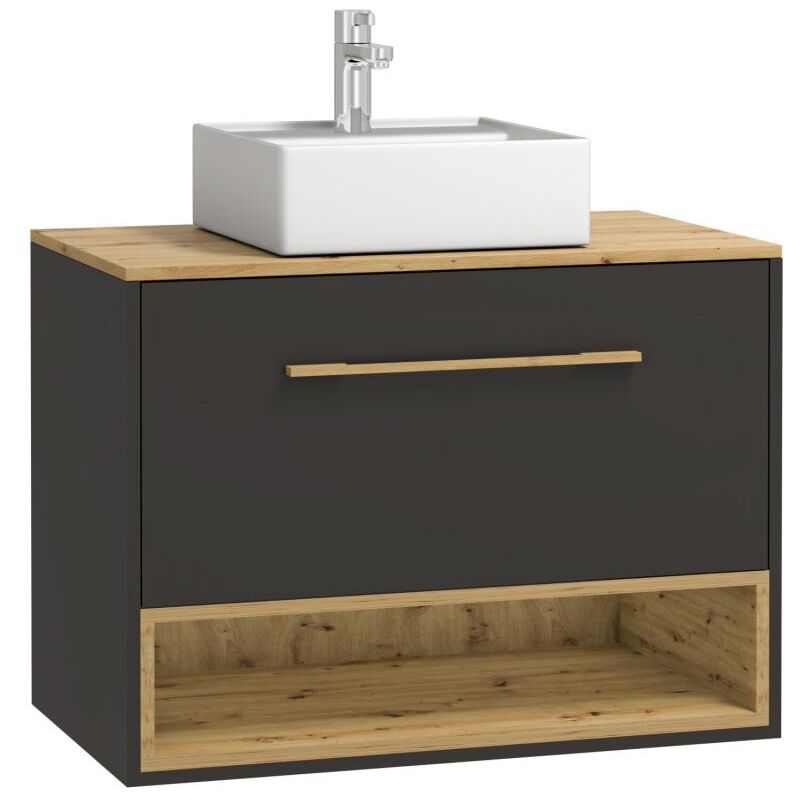 foto del prodotto vente unique mobile per bagno sospeso con lavabo da appoggio 80 cm antracite yangra