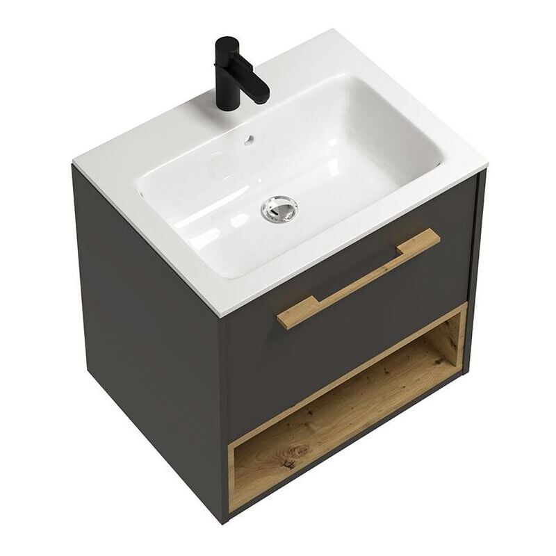 foto del prodotto vente unique mobile per bagno sospeso con lavabo da incasso 60 cm antracite yangra