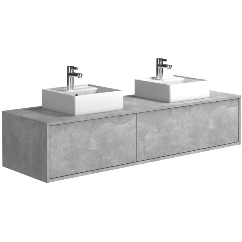 foto del prodotto vente unique mobile per bagno sospeso con lavabo doppio l150 cm grigio calcestruzzo isaure ii