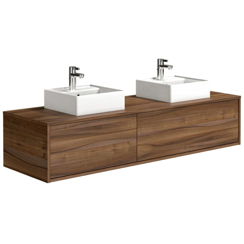 foto del prodotto vente unique mobile per bagno sospeso con lavabo doppio l150 cm naturale scuro isaure ii