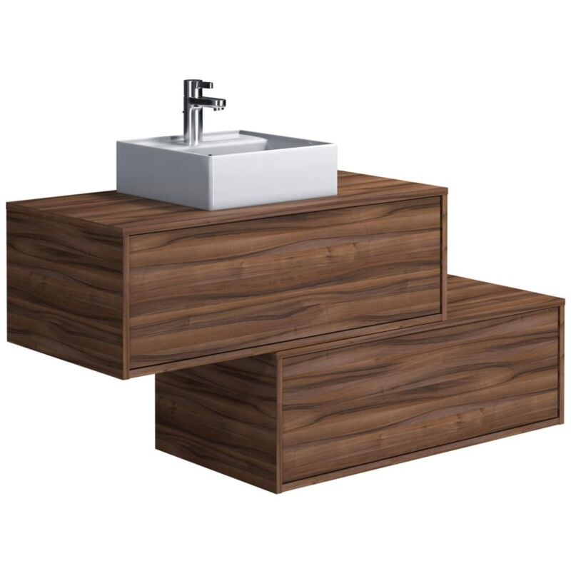 foto del prodotto vente unique mobile per bagno sospeso con lavabo quadrato singolo e due cassetti 94 cm naturale scuro teana ii