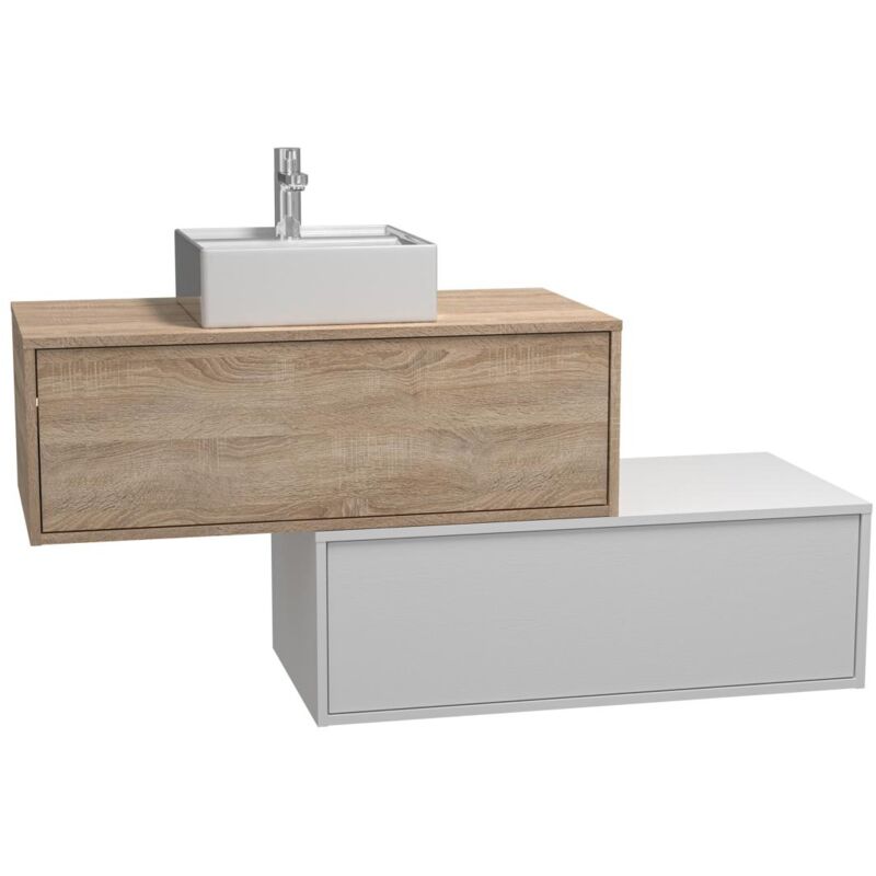 foto del prodotto vente unique mobile per bagno sospeso con lavabo singolo e due cassetti 94 cm bianco e naturale chiaro teana ii