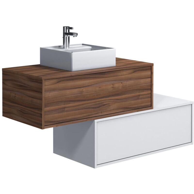 foto del prodotto vente unique mobile per bagno sospeso con lavabo singolo e due cassetti 94 cm naturale scuro e bianco teana ii