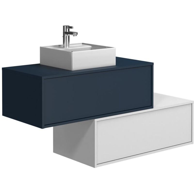 foto del prodotto vente unique mobile per bagno sospeso con lavabo singolo e due cassetti blu notte e bianco teana ii