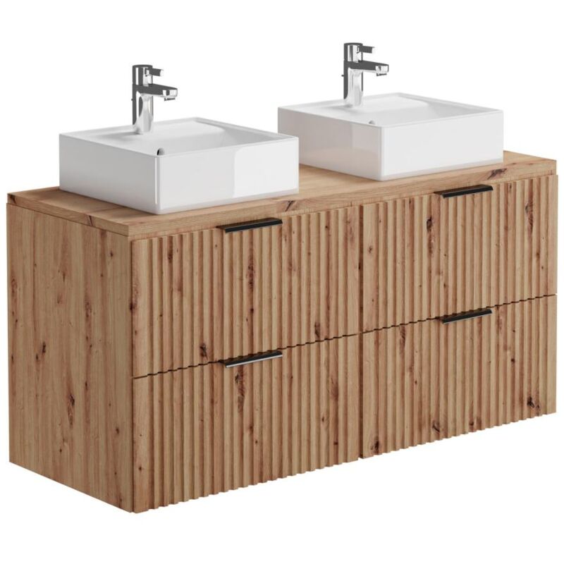 foto del prodotto vente unique mobile per bagno sospeso con scanalature e lavabo da appoggio l120 cm naturale chiaro zevara
