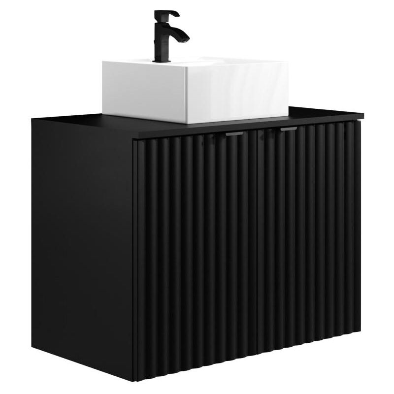 foto del prodotto vente unique mobile per bagno sospeso con scanalature e lavabo da appoggio l80 cm nero zilga