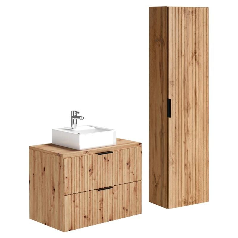 foto del prodotto vente unique mobile per bagno sospeso con scanalature e lavabo da appoggio naturale chiaro 80 cm zevara