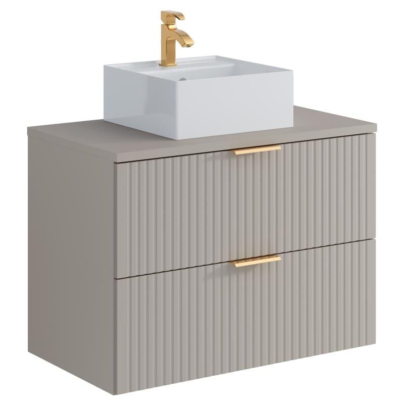 foto del prodotto vente unique mobile per bagno sospeso con scanalature e lavabo da appoggio quadrato 80 cm beige zevara