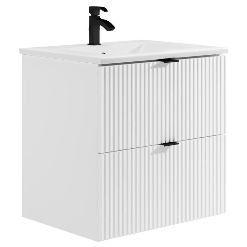foto del prodotto vente unique mobile per bagno sospeso con scanalature e lavabo da incasso 60 cm bianco opaco zevini