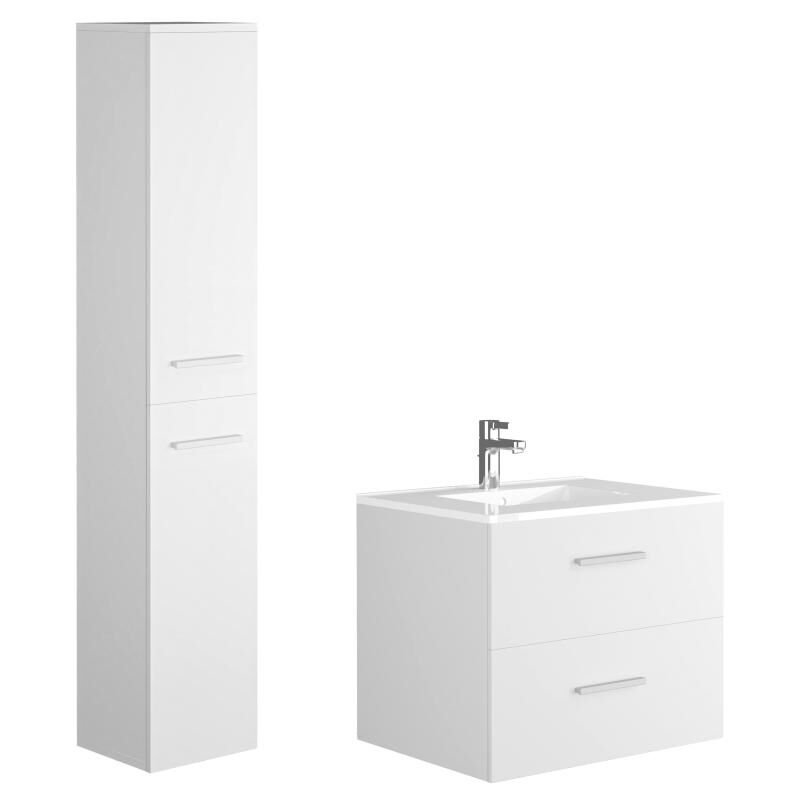 foto del prodotto vente unique mobile per bagno sospeso lavabo singolo colonna portaoggetti 60 cm bianco kayla