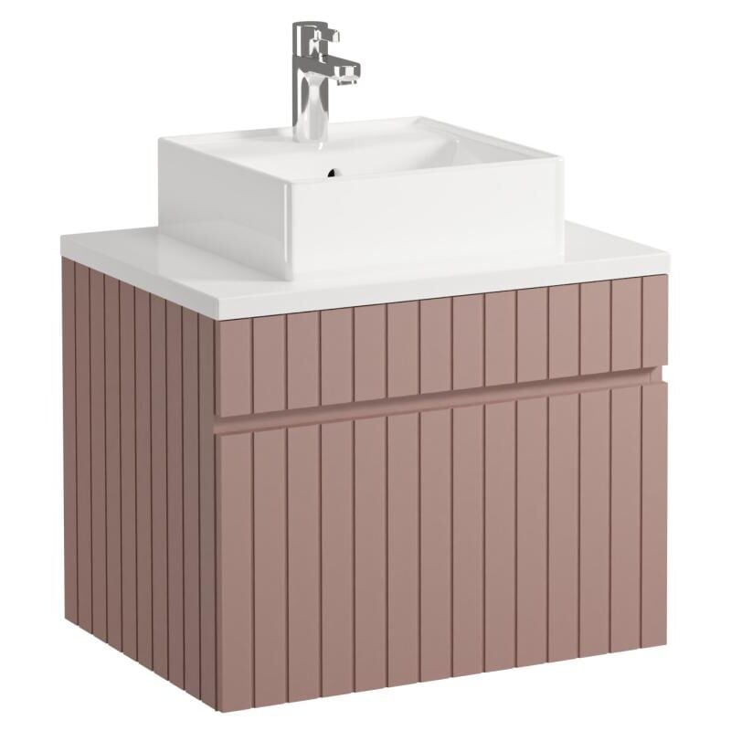foto del prodotto vente unique mobile per bagno sospeso scanalato con lavabo da appoggio 60 cm rosa satara
