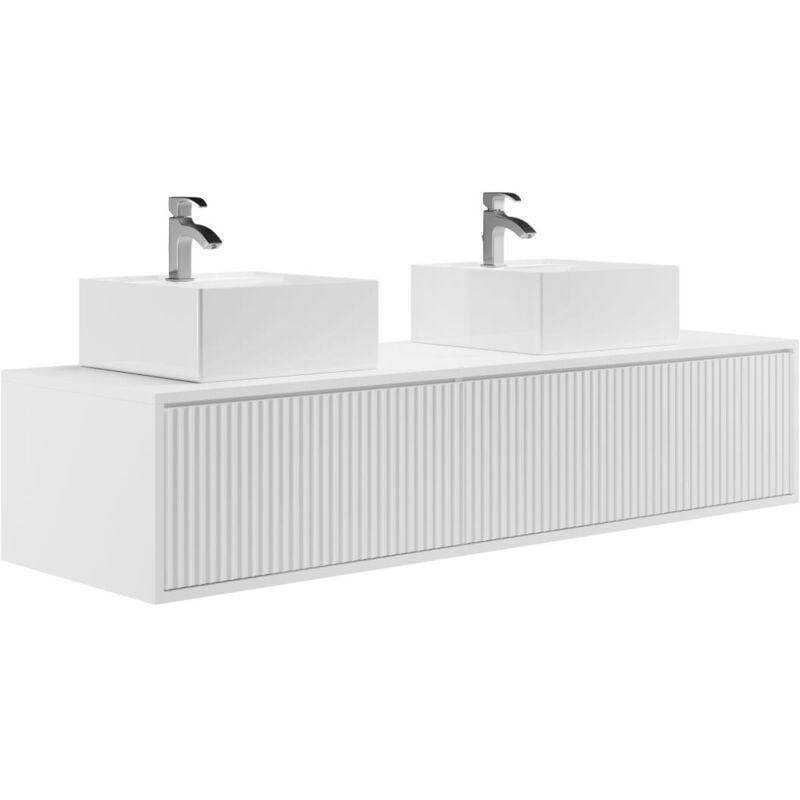 foto del prodotto vente unique mobile per bagno sospeso scanalato con lavabo doppio 150 cm bianco arnega
