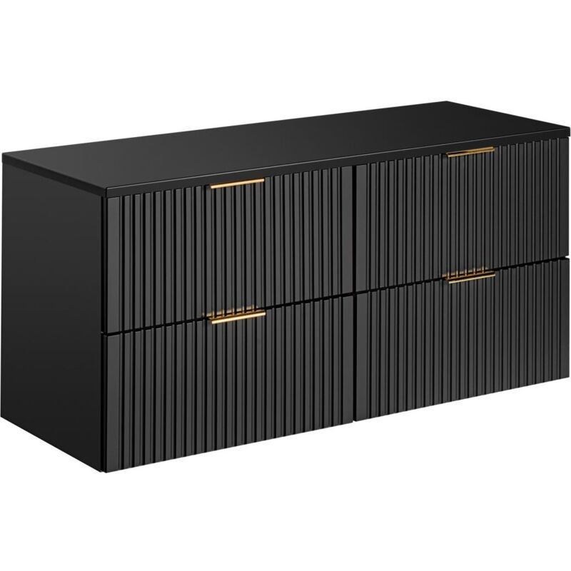 foto del prodotto vente-unique - mobile sotto lavabo sospeso scanalato con piano di appoggio 120 cm nero - zevara