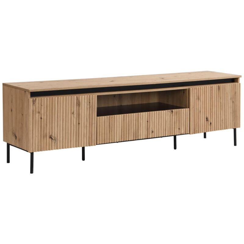 foto del prodotto vente unique mobile tv 2 ante, 1 cassetto e 1 nicchia in mdf e metallo con led naturale e nero vidaleo