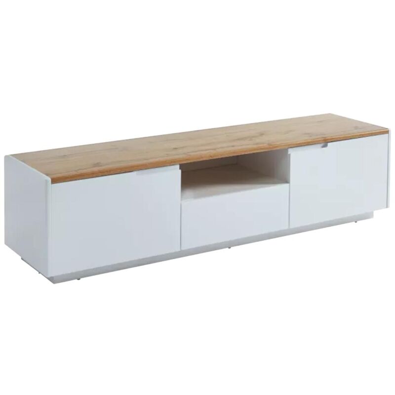 foto del prodotto vente unique mobile tv 2 ante e 1 cassetto mdf laccato bianco, bianco e rovere amani
