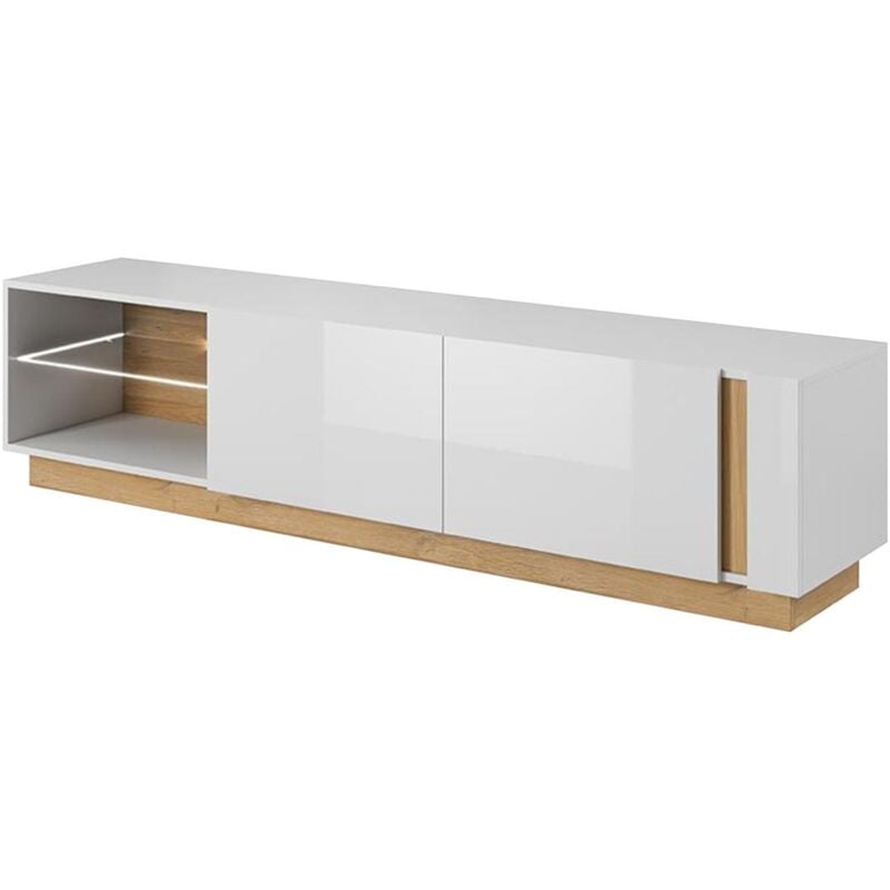 foto del prodotto vente unique mobile tv 2 ante e 2 nicchie con led bianco brillante e rovere murari
